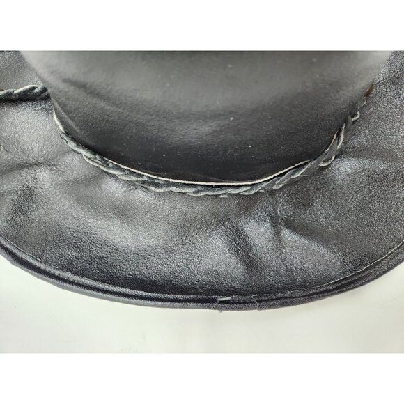 Genuine Leather Black Braided Band Western Roper Outback Cowboy Hat Size 52cm - Picture 7 of 10